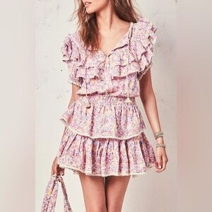 LoveShackFancy Pink and Yellow Floral Top